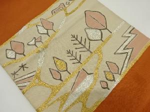 アンティーク　綴れ色紙に木立模様織り出し名古屋帯